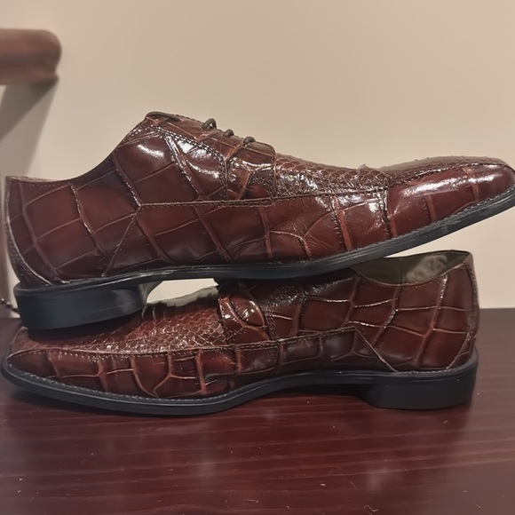 Stacy Adams genuine, snake skin, brown, cognac, leather lace up dress shoes 10 - Picture 13 of 16